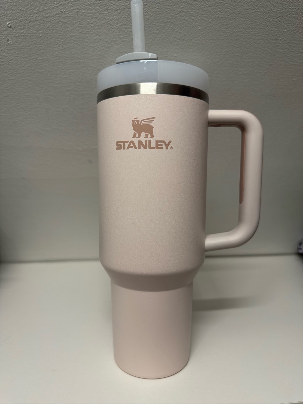 Stanley Pale Pink Insulated Travel Tumbler with Handle and Straw